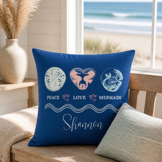 Peace Love Mermaids Personalized Square Pillow (Creator Uploaded)
