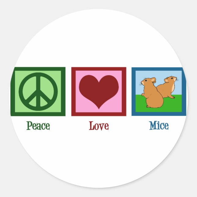 Peace Love Mice Classic Round Sticker (Front)