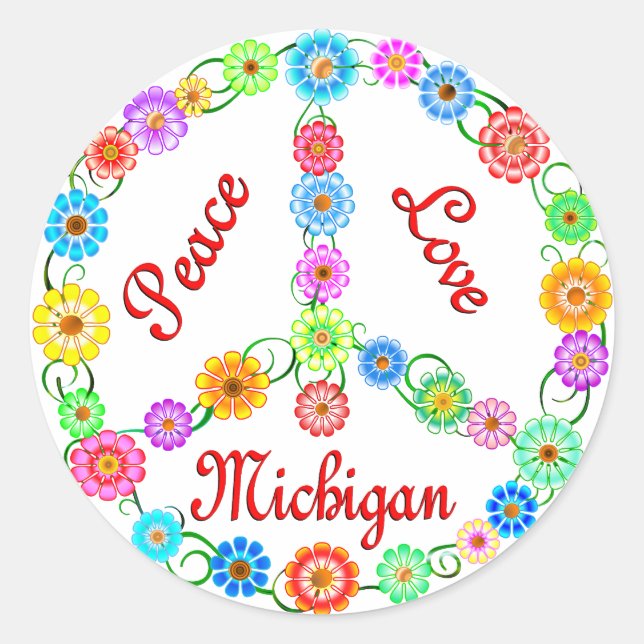 Peace Love Michigan Classic Round Sticker (Front)