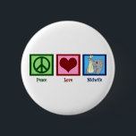 Peace Love Midwife 2 Inch Round Button<br><div class="desc">A peace sign,  heart,  and a picture of a cute elephant carrying a baby symbolizing midwives.</div>