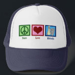 Peace Love Midwife Trucker Hat<br><div class="desc">A peace sign,  heart,  and a picture of a cute elephant carrying a baby symbolizing midwives.</div>