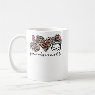 Peace Love Mom Life Lover Leopard Lover Messy Bun Coffee Mug