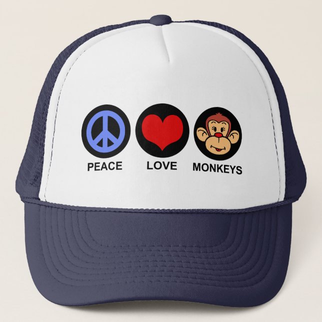 Peace Love Monkeys Trucker Hat (Front)