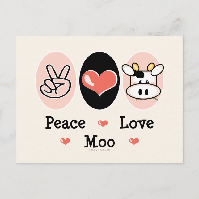 Peace Love Moo Cow Postcard (Front)