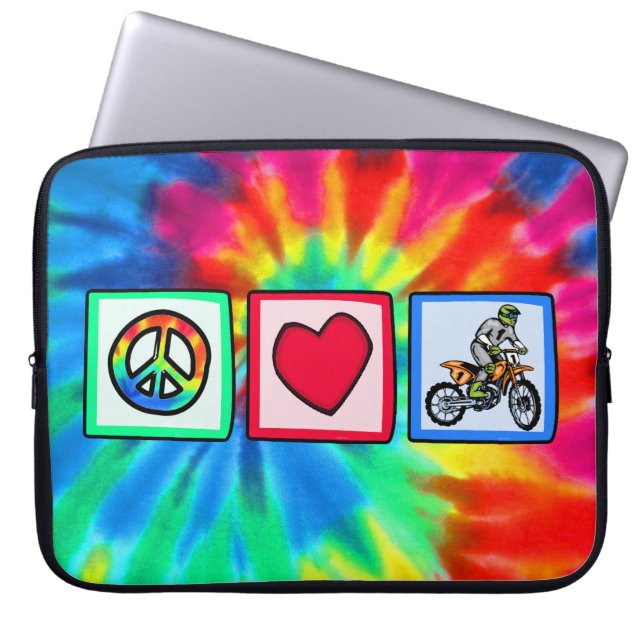 Peace, Love, Motocross Laptop Sleeve (Front)