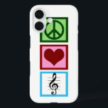 Peace Love Music iPhone 16 Case<br><div class="desc">A cute gift for a musician with a peace sign,  heart,  and a musical symbol for a treble clef.</div>