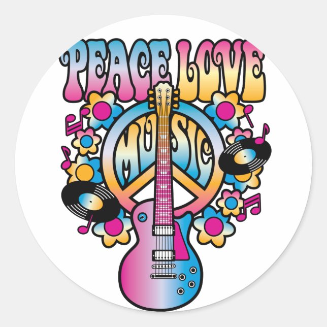 Peace Love Music Classic Round Sticker (Front)