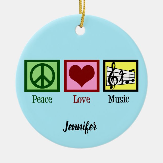Peace Love Music Custom Christmas Ceramic Ornament (Front)