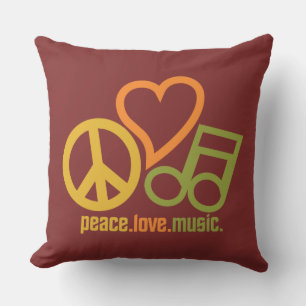 Peace-Love-Music custom colour throw pillow