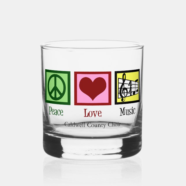 Peace Love Music Custom Cute Musician Whiskey Glass (Front)