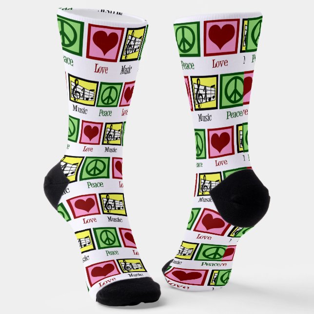 Peace Love Music Custom Musician Christmas Socks (Angled)