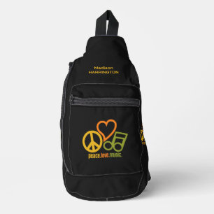 Peace Love Music custom name Sling Bag
