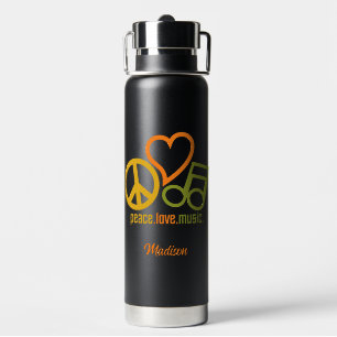 Peace Love Music custom name Water Bottle
