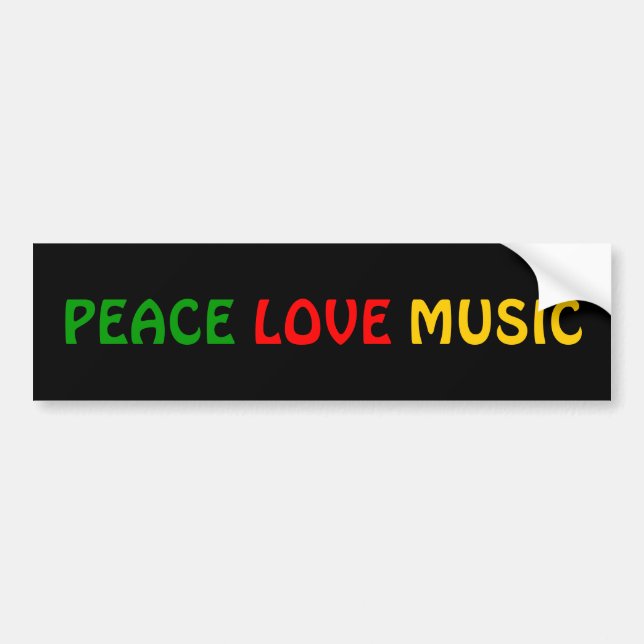 Peace Love Music Green Red Gold Bumper Sticker (Front)