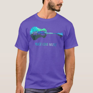 Peace Love Music Guitar Lake Shadow Hippie girl vi T-Shirt