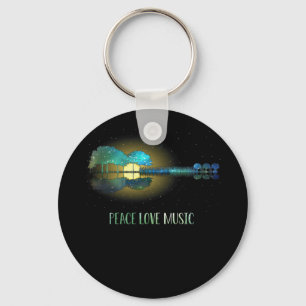Peace Love Music Guitar Lake Shadow Hippie Keychain