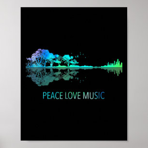 Peace Love Music Guitar Lake Shadow Hippie Musicia Poster