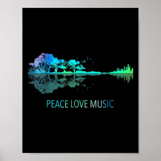 Peace Love Music Guitar Lake Shadow Hippie Musicia Poster