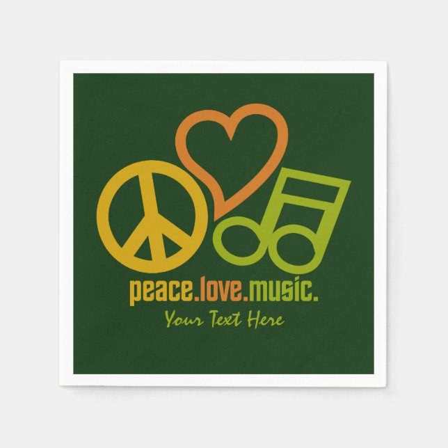 Peace Love Music serviettes en papier personnalisé (Devant)