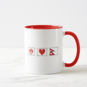 Peace Love Nepal Country Flag with Heart Squares Mug