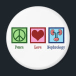 Peace Love Nephrology Cute Nephrologist Magnet<br><div class="desc">A beautiful nephrologist gift for a kidney specialist. Peace Love Nephrology design for your favourite doctor or nurse featuring a peace sign,  heart,  and kidneys.</div>