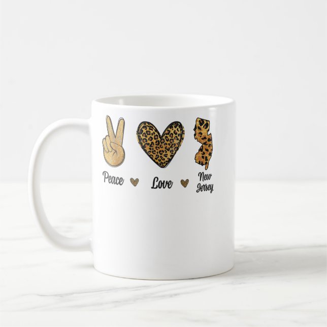 Peace Love New Jersey Leopard Flag Map Souvenirs M Coffee Mug (Left)