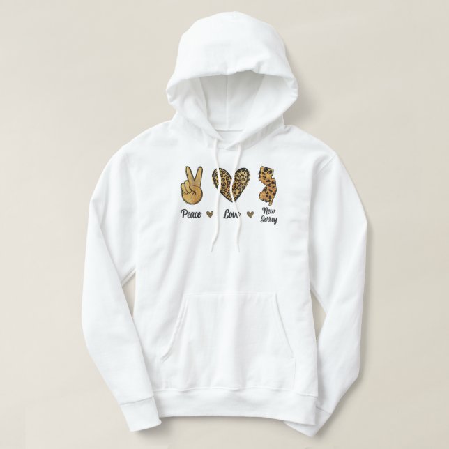 Peace Love New Jersey Leopard Flag Map Souvenirs M Hoodie (Design Front)