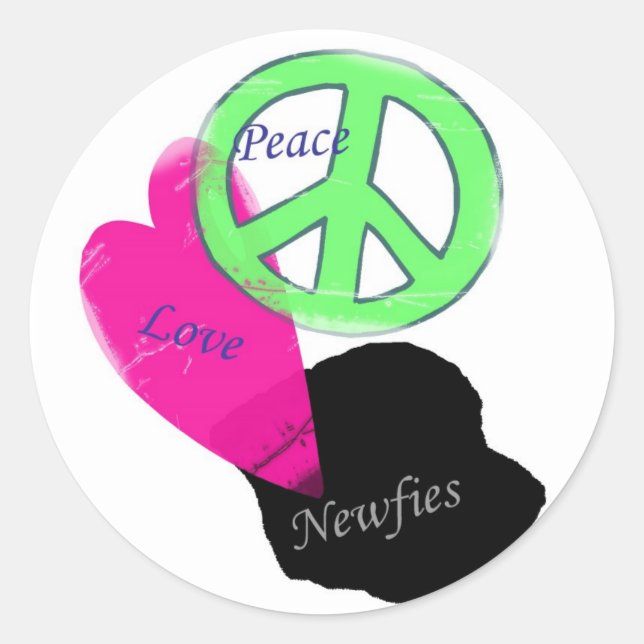 Peace Love & Newfies Classic Round Sticker (Front)