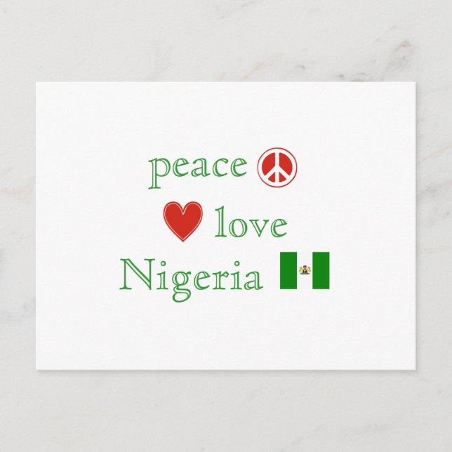 Peace Love Nigeria Heart and Nigerian Flag Postcard (Front)