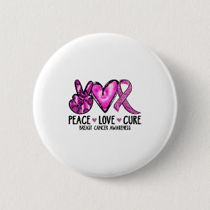 Peace Love Nk Ribbon Breast Cancer Awareness 2 Inch Round Button