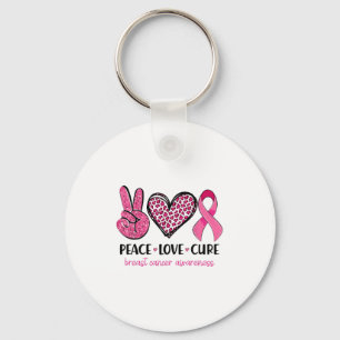 Peace Love Nk Ribbon Breast Cancer Awareness Women Keychain