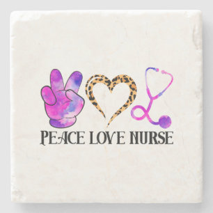 Peace Love Nurse – Cute Nurse Design Stone Coaster