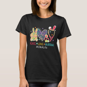 Peace Love Nursing Cma Life Nurse Bunny Leopard Ea T-Shirt