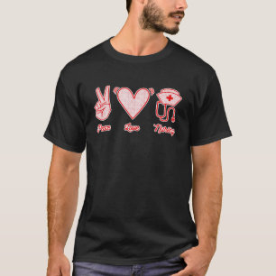 Peace Love Nursing Nurse Stethoscope Hat Heart Sym T-Shirt