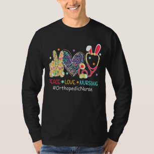 Peace Love Nursing Orthopedic Nurse Bunny Leopard T-Shirt
