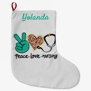 Peace Love Nursing Personalized Large Christmas Stocking