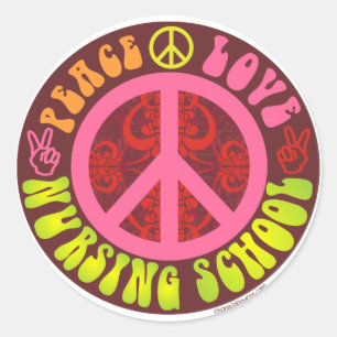 Peace, Love, Nursing School Classic Round Sticker