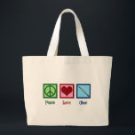 Peace Love Oboe Large Tote Bag<br><div class="desc">A beautiful Oboe player Christmas gift for a person who loves to play music in a band or orchestra. A peace sign, heart, and an oboe. Peace Love Oboes.</div>