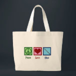 Peace Love Oboe Large Tote Bag<br><div class="desc">A beautiful Oboe player Christmas gift for a person who loves to play music in a band or orchestra. A peace sign, heart, and an oboe. Peace Love Oboes.</div>