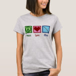 Peace Love Oboe T-Shirt<br><div class="desc">A beautiful Oboe player Christmas gift for a person who loves to play music in a band or orchestra. A peace sign,  heart,  and an oboe. Peace Love Oboes.</div>