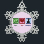 Peace Love Obstetrics Snowflake Pewter Christmas Ornament<br><div class="desc">A beautiful OB-GYN Christmas present for a doctor of obstetrics and gynecology.  A cute peace sign,  heart and a pregnant woman silhouette decorate this gynecology gift for a gynecologist or obstetrician who works with patients in maternity and delivers babies.</div>