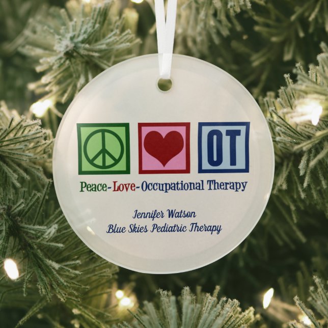 Peace Love Occupational Therapy Custom Christmas Glass Ornament (Insitu)