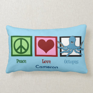 Peace Love Octopus Custom Blue Lumbar Pillow