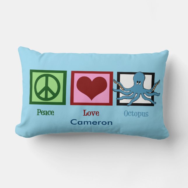 Peace Love Octopus Custom Blue Lumbar Pillow (Front)