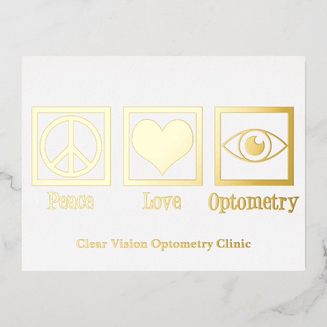 Peace Love Optometry Custom Eye Doctor Gold Foil Holiday Postcard (Front)