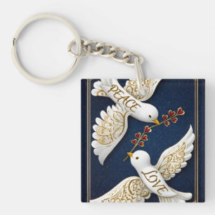 Peace & Love Ornate Dove Art Keychain