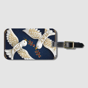Peace & Love Ornate Dove Art Luggage Tag