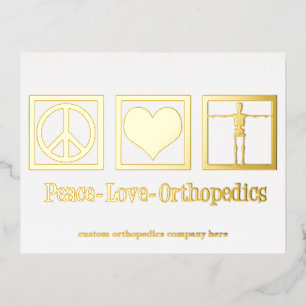 Peace Love Orthopedics Custom Orthopedist Gold Foil Holiday Postcard