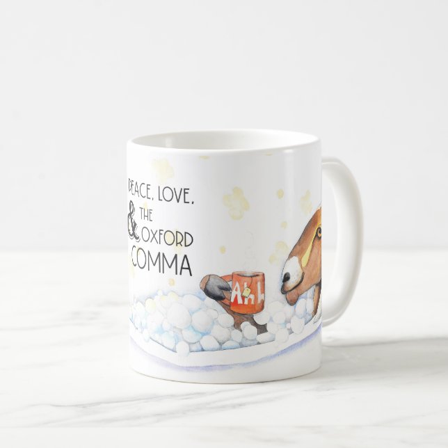 Peace, Love, & Oxford Comma (Chèvre baignante) Mug (Devant droit)