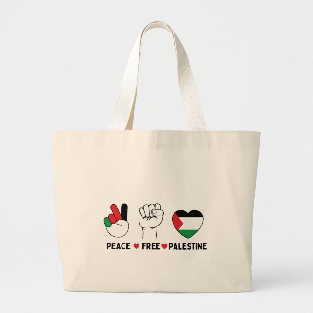 peace love palestine -freedom for palestinians large tote bag (Front)
